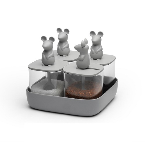 066393 QUALY-QL10366-CL-GY Lucky Mouse set posuda za začine, 250 ml, 5/1 - Slika 1