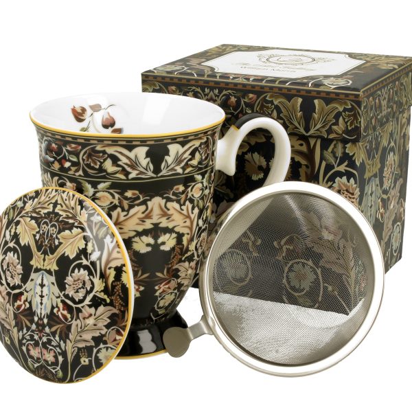 DUO-5902693922049 Porculan šalica 300 ml.  s poklopcem i cjedilom za čaj ACANTHUS LEAVES 