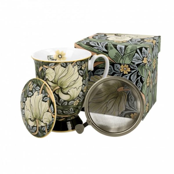 DUO-5902693920106 Porculan šalica 300 ml.  s poklopcem i cjedilom za čaj GREEN