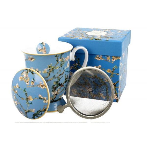 DUO-5902693923480  Porculan šalica 300 ml.  s poklopcem i cjedilom za čaj V. van Gogh "Almond Blossom"