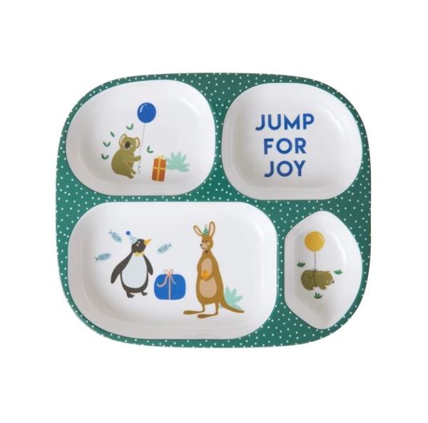 RICE- KIPL4-BIAG Dječji tanjur sa 4 odjeljka, 21,6x24,3 cm, zeleni, Party Animal Print 