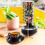 PYL-37388 JAR - CAFE COLORE set 6 porculanskih šalica 100 ml na stalku, Jardin fleuri - Slika 2