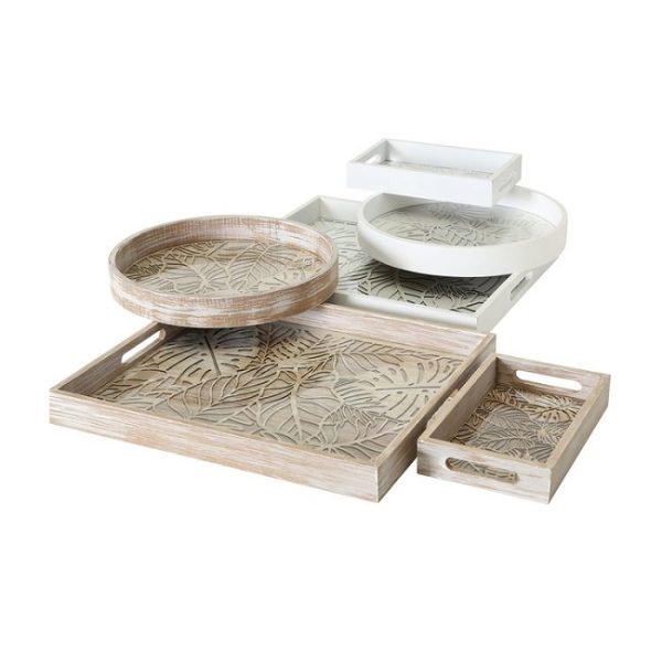 BOLTZE-1012953 Set drvenih poslužavnika Blatt, 40 X 35/23 X 14/O30 CM, 3/1, sort.