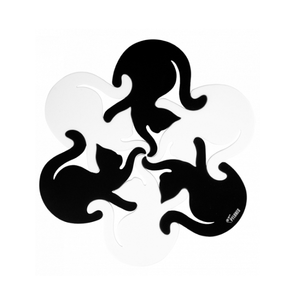 PYL-37937 BK-WH - ENTRECHATS silikonski podmetač za vruće/podmetači za čaše, 9.5 x 11 x 5 cm, crno-bijeli