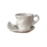 HSH - FACE TO FACE keramička šalica s tanjurićem i žličicom, 260 ml, bijela