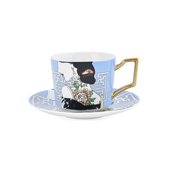 071349 HSH - CHINA keramička šalica s tanjurićem, 230 ml, sv. plava - Slika 1