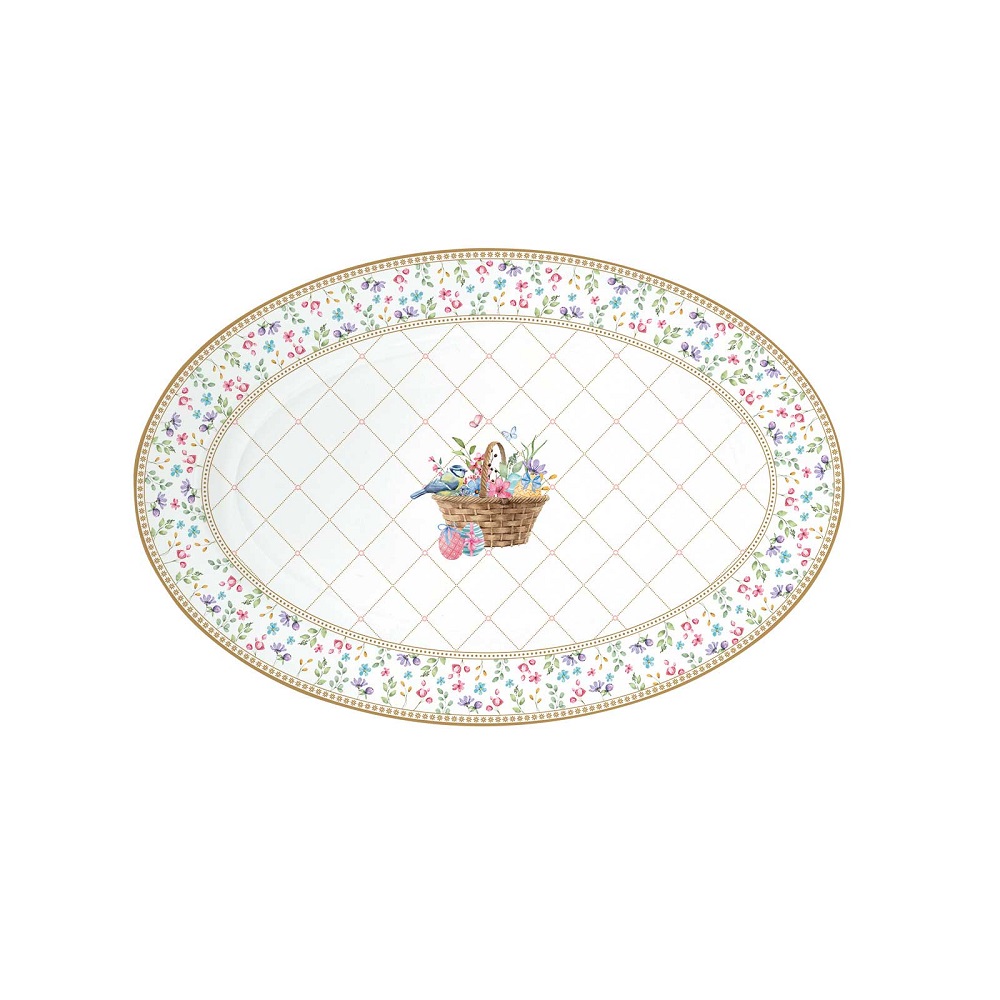 076828 EASY LIFE-R1316#SPBL Porculanski ovalni pladanj, 35x23,5 cm, u ukrasnoj kutiji, SPRING BLOOM - Slika 1