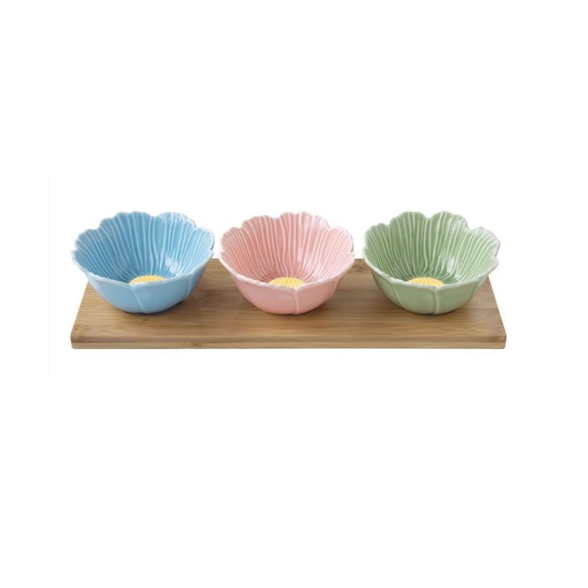 EASY LIFE-R3179#DASY Porculanski set za predjela s 3 zdjelice O10 cm i pladnjem od bambusa DAISY