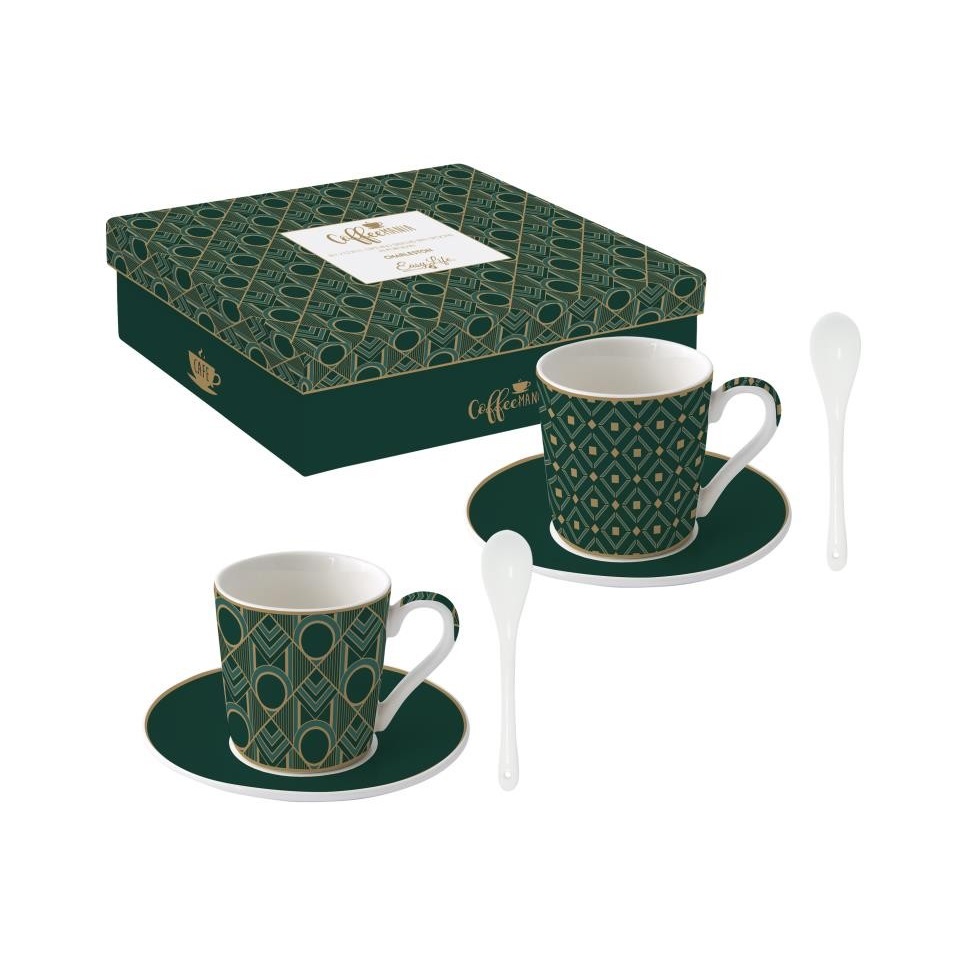 EASY LIFE-R1474#CTON Set 2 porculanske šalice s tanjurićima i žličicama 100 ml CHARLESTON