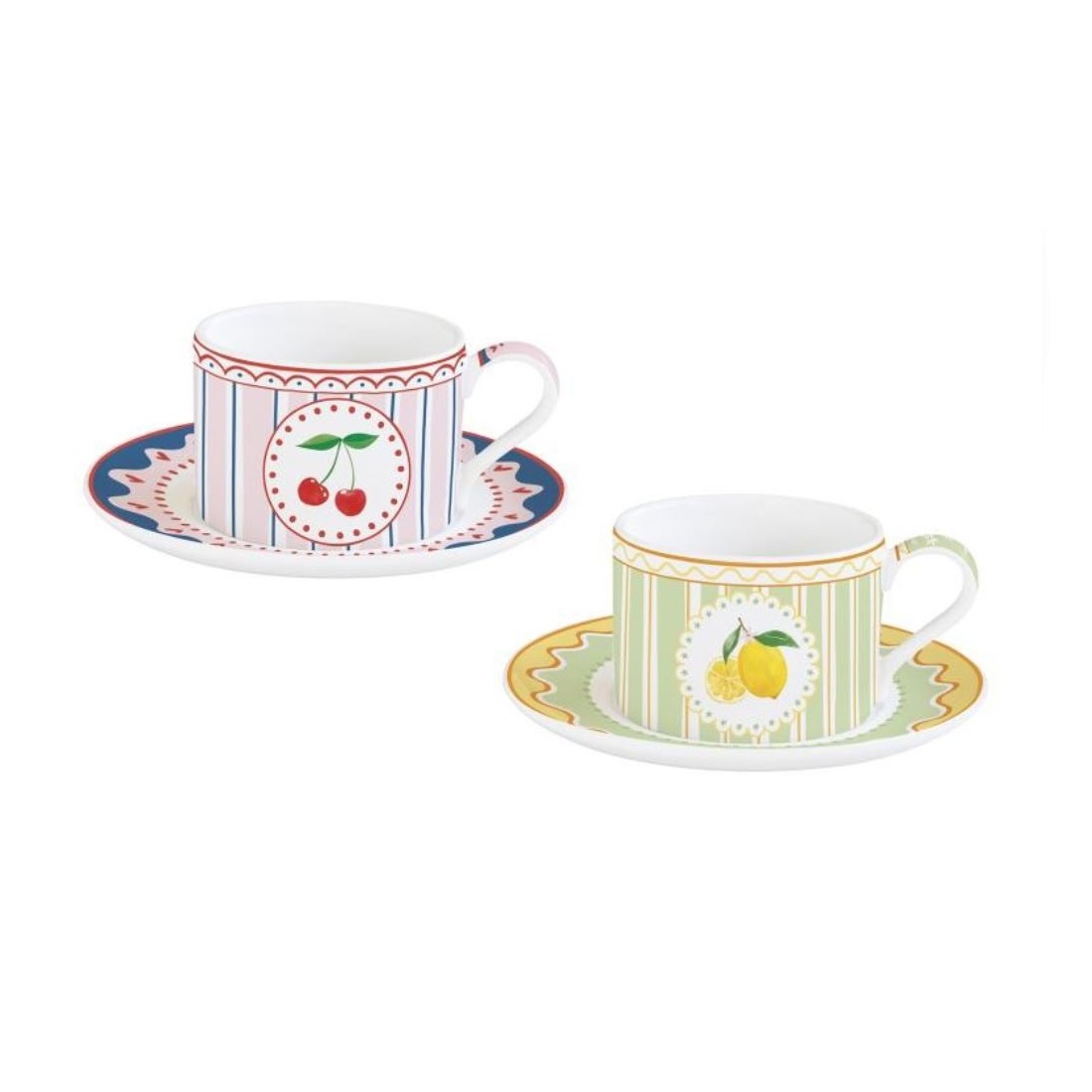 EASY LIFE-R0132#FMAN Set 2 porculanske šalice s tanjurićima 240 ml FRUIT MANIA