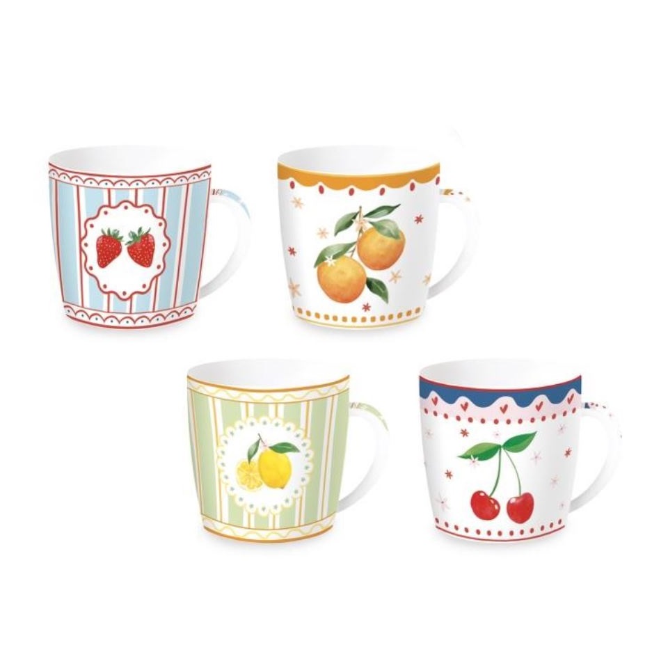 EASY LIFE-R0119#FMAN Porculanska šalica 350 ml u metalnoj kutiji FRUIT MANIA, sort.