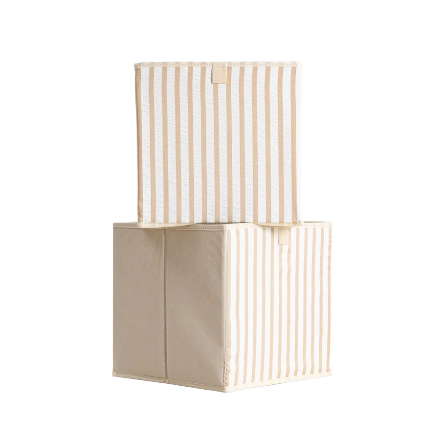 HOMLA-243861  LINETA kutija za pohranu sa bež prugama, set 2/1, 30x30x30 cm 