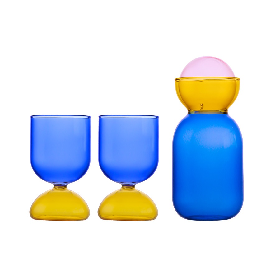 HSH - NARINO set stakleni vrč 660 ml i 2 čaše 260 ml, plavi