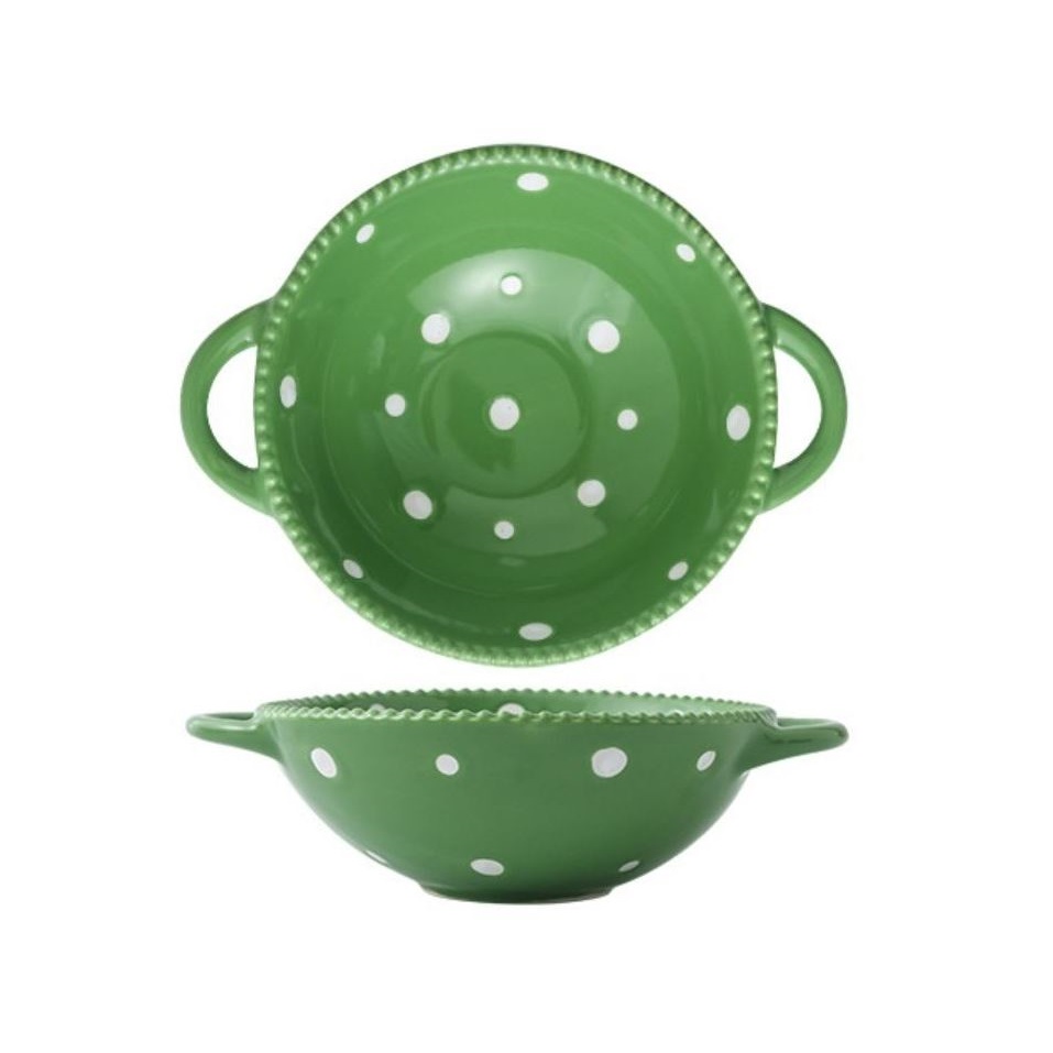 HSH - DOT keramička zdjela s ručkama, 21,8 x 17 x 6 cm, zelena