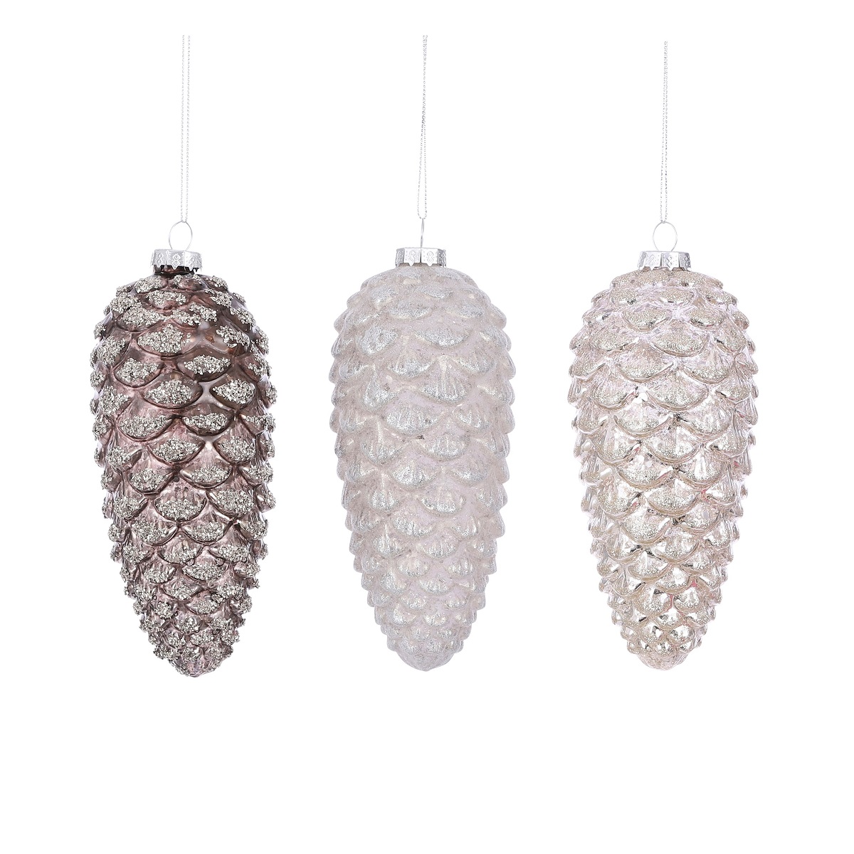 EDELMAN-1180843 Pine cone stakleni ukras za bor, 16 cm, sort.