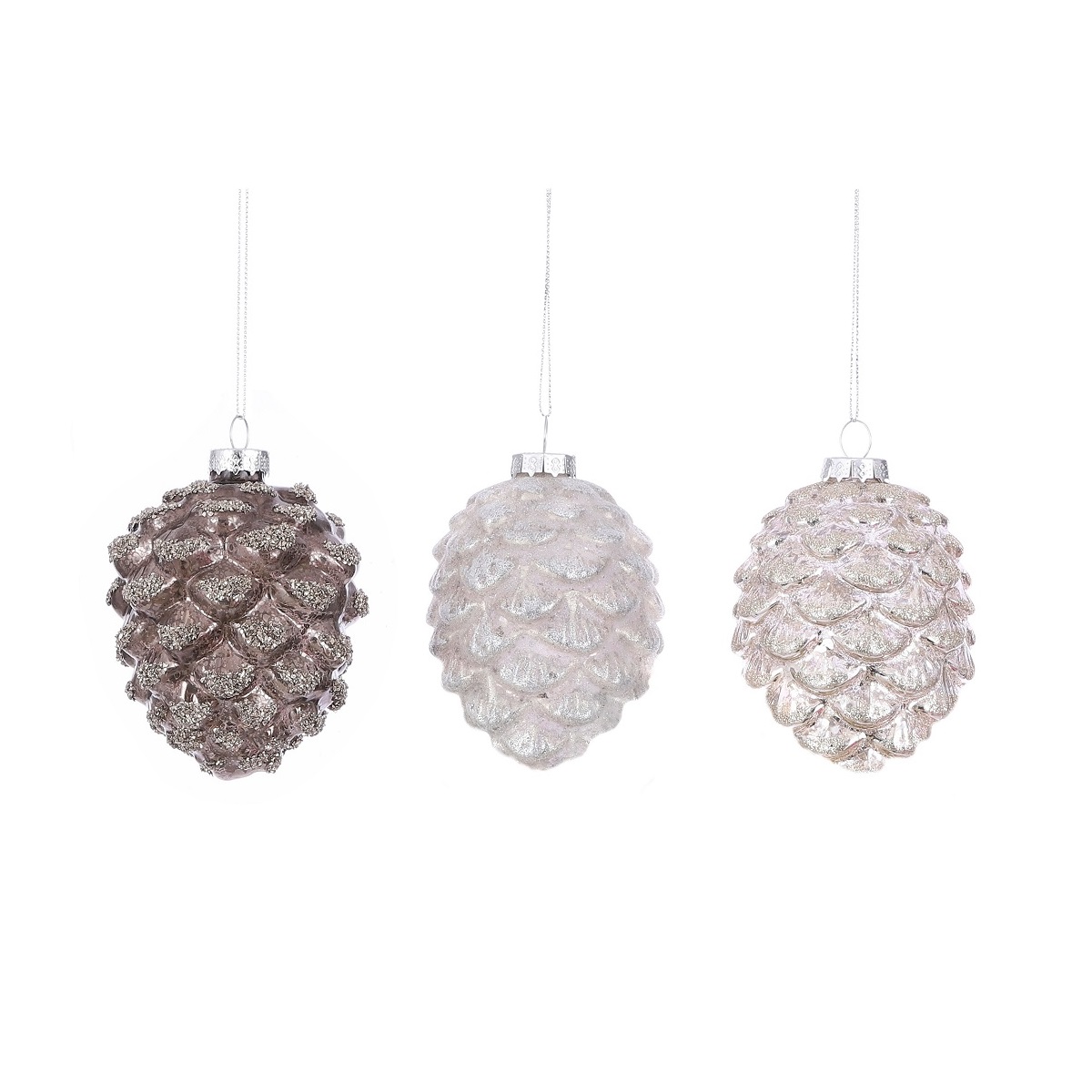 EDELMAN-1180844 Pine cone stakleni ukras za bor, 10 cm, sort.