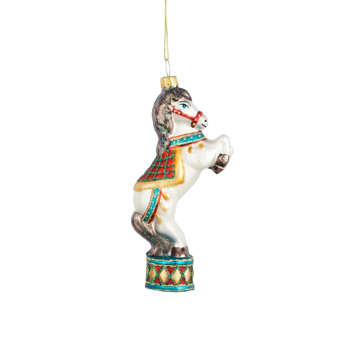 EDELMAN-1198819 Circus horse stakleni ukras za bor, 7x3x14 cm