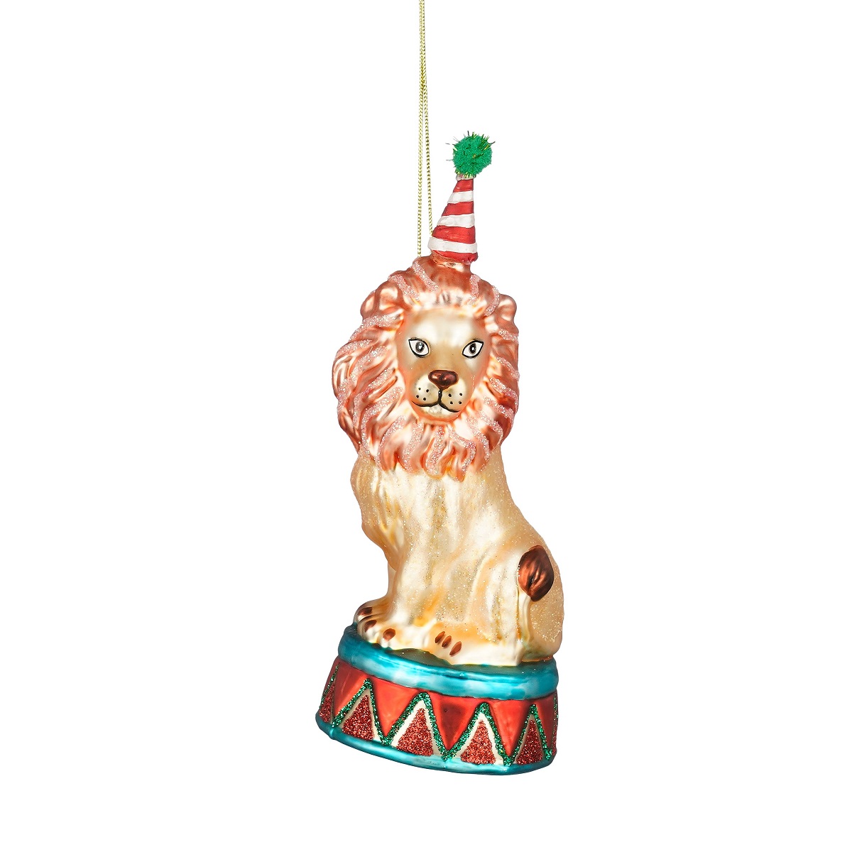 EDELMAN-1198823 Circus lion stakleni ukras za bor, 14,5x6 cm