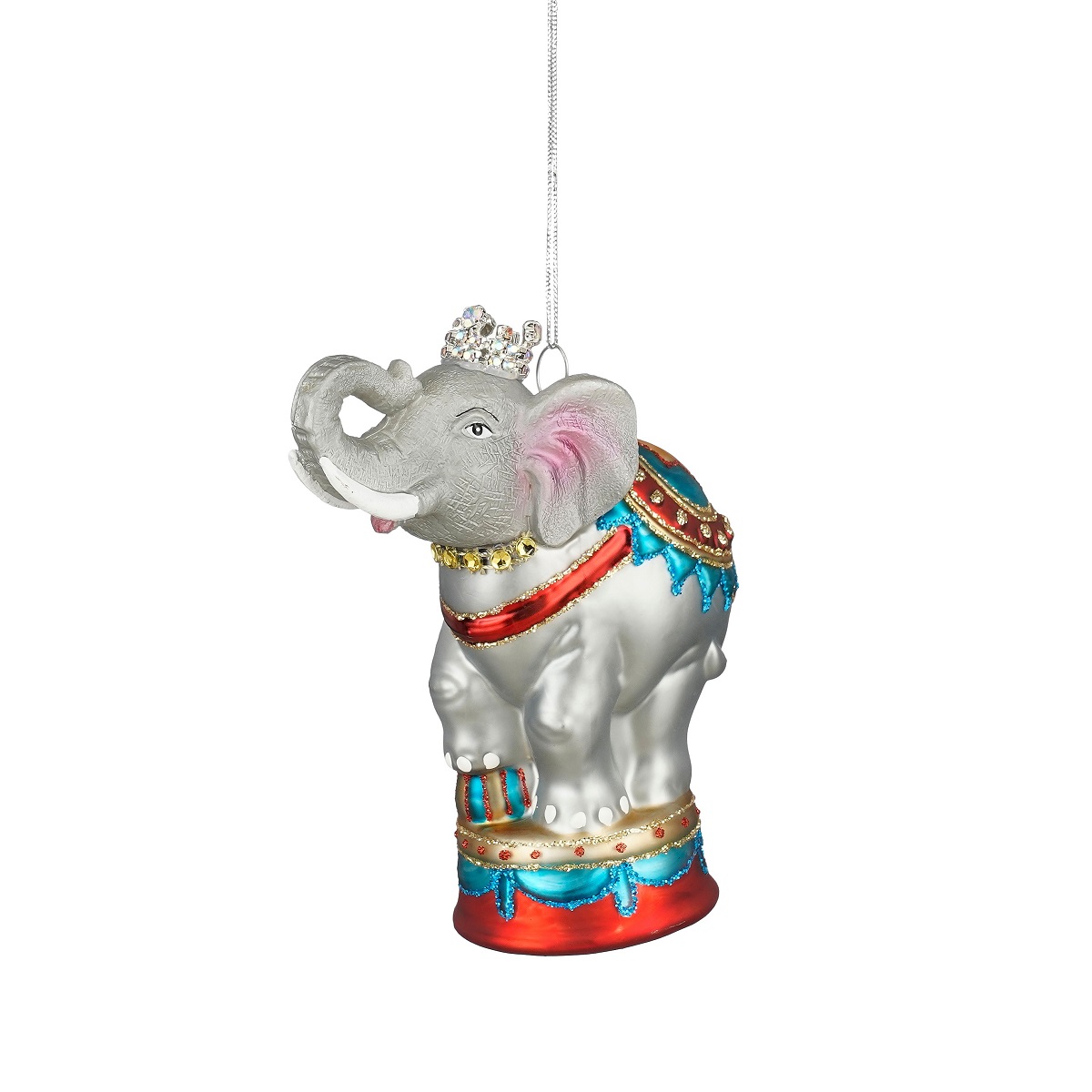 EDELMAN-1198824 Circus elephant stakleni ukras za bor, 9x5x13,5 cm