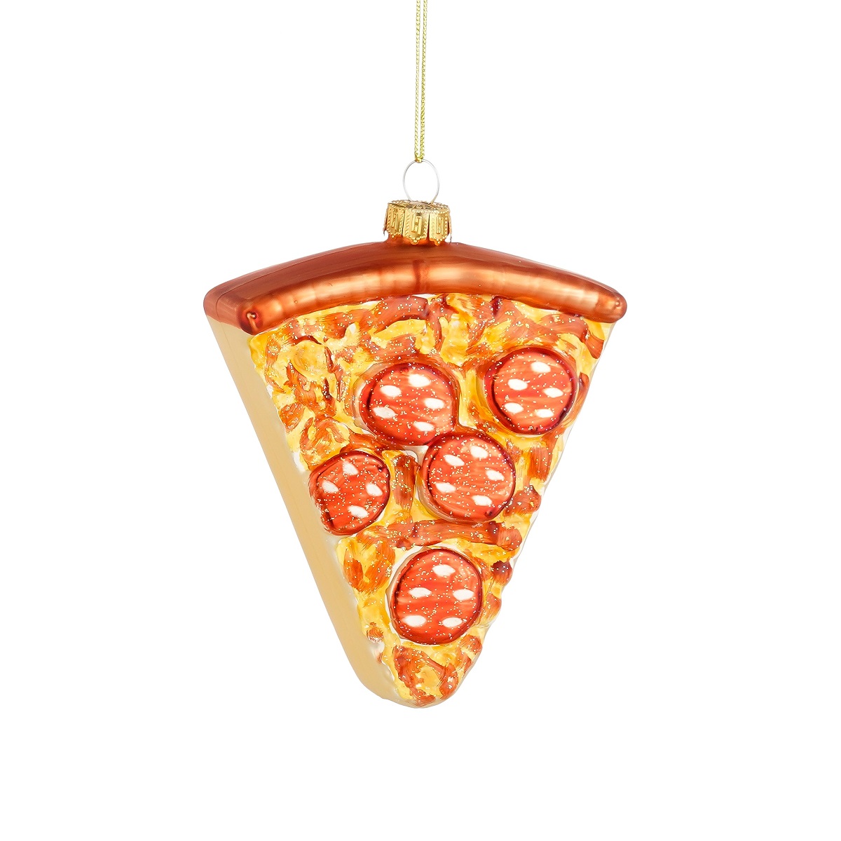 EDELMAN-1198825 Pizza slice stakleni ukras za bor, 9x3,5x10,5 cm