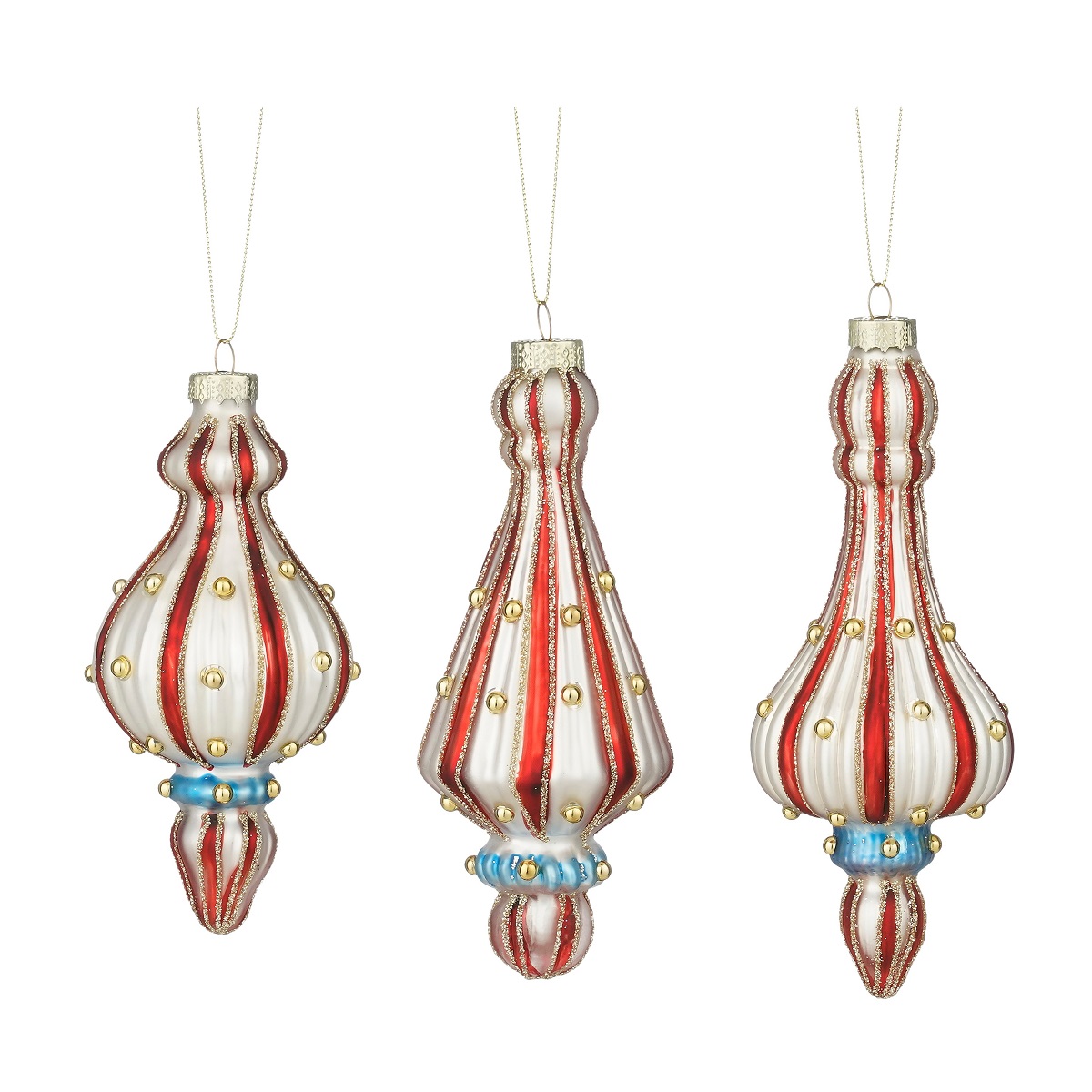 EDELMAN-1198961 Finial stripes stakleni ukras za bor, 16x6 cm, sort.